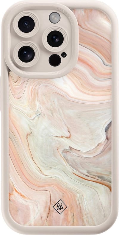 Casimoda® hoesje - Geschikt voor iPhone 13 Pro - Marmer Waves - Effen telefoonhoesje met lensbescherming - Siliconen/TPU - Backcover - Bruin/beige