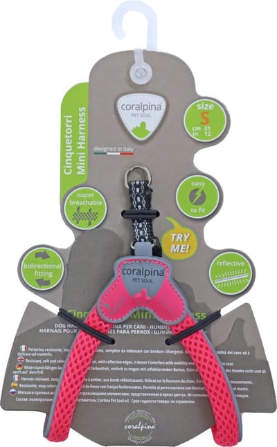 Coralpina - Cinquetorri Mini - Honden Harnas - Kleur: Fluorizerend Roze - Maat: S - Borstomvang: 31 cm