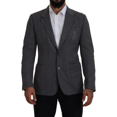 Grijze Blazer Geborduurde Bij Klassieke Pasvorm