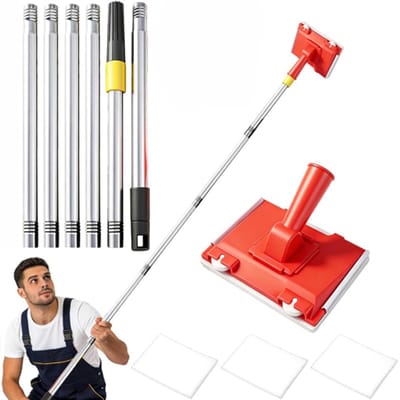VHV - Verfroller set - Verfrollers met steel - Verfroller met verlengstok - Schildersset - Hervulbaar - Zonder knoeien - Voor muren en plafonds - Klussen - Professioneel - 1.7m - Rood
