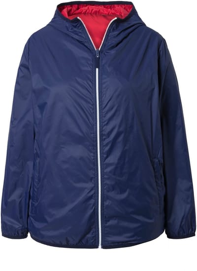 Ulla Popken - Dames - HYPRAR omkeerbare jas waterafstotend capuchon - Donkerblauw - Maat 46+