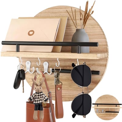 Dailygoods- Sleutelrek met opbergruimte - Houten sleutelhouder - Vintage sleutelbord - 30 x 30 x 12,2 cm - Duurzaam materiaal - Geschikt voor woonkamer, keuken, kantoor, gang - Sleutelkast