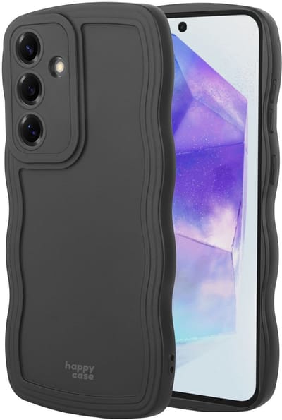 HappyCase Wavy | Hoesje Geschikt voor Samsung Galaxy A55 | TPU Back Cover | Zwart