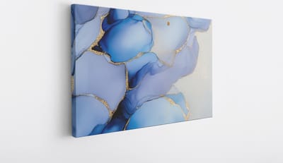 Saammp Canvas Schilderij - Marmer - Blauw goud - Abstract kunstwerk - 30x20 - Foto op canvas - Wanddecoratie - Muurdecoratie Woonkamer - Slaapkamer decoratie - Canvas Print