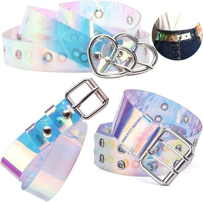 Transparante Jelly Tailleband voor Dames - 3 Stuks Jeansriem met Dubbele Grommet, Mode Accessoire voor Vrouwen en Meisjes, Kleurige Decoratieve Riem
