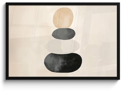 Poster in lijst - Fotolijst 90x60 cm - Posters - Japandi - Wabi sabi - Beige - Posterlijst zwart - Decoratie - Wanddecoratie woonkamer - Muurdecoratie slaapkamer