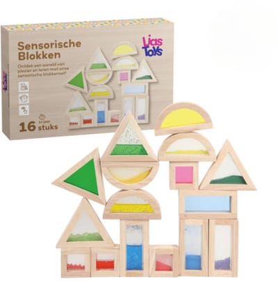 LiasToys - Sensorische Blokken - 16 Stuks - Gekleurd Zand, Water & Kralen - Montessori Speelgoed