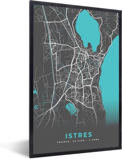 Fotolijst incl. Poster - Istres - Kaart - Plattegrond - Stadskaart - Frankrijk - 40x60 cm - Posterlijst