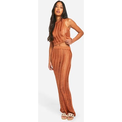 boohoo Dames Ladder Stitch Racer-top en Maxi Rok Gebreide Set | Roest | Maat: Small