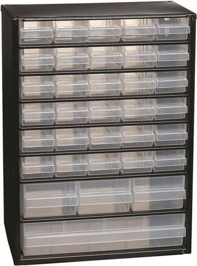 Raaco Ladekast met 34 lades - Metalen Assortimentskast - Opbergsysteem voor o.a. schroeven en bouten - Kan aan de muur bevestigd worden - Incl. 10 tussenschotjes - 306x420x150 mm