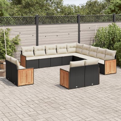 vidaXL - 13-delige - Loungeset - met - kussens - poly - rattan - zwart