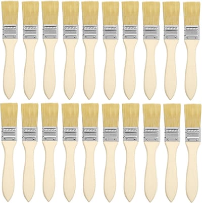 20 Houten Verfborstels, Verfborstels of Spaanborstel met Houten Handvat,Verfkwasten,Gebruikt in Verven, Beitsen, Vernissen,Lijmen en Pleisters(17,5 x 2,54 cm, Geel)