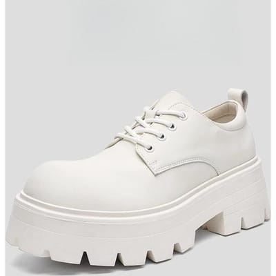 Big Head Derby Schoenen voor Heren en Dames, Nieuwe Koppel Leren Schoenen, Dikke Zool Verhogende Heren Casual Leren Schoenen 43 white