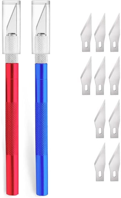 Dailygoods- Precisiemes 2-delig - Scalpelset met 30 reservemesjes - Lichtgewicht aluminium handgreep - Antislip handvat - Veiligheidskap en messenbox - Ideaal voor kunst en modellen - Snijmes