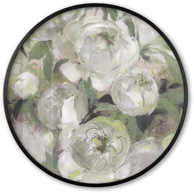 Poster in lijst Rond - Fotolijst 60x60 cm - Posters - Bloemen - Planten - Bladeren - Wit - Ronde posterlijst zwart - Decoratie - Wanddecoratie woonkamer - Muurdecoratie slaapkamer