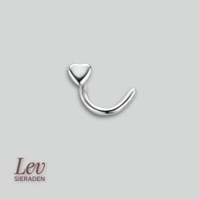 Lev Sieraden - Zilveren Neusknopje met hartje - Dames neus piercing - 925 Zilver gerhodineerd - Krulstaafje