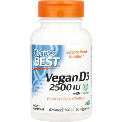 Doctor's Best, Vitamine D3 Végétalienne avec Vitashine D3, 2 500 UI, 60 gélules végétales
