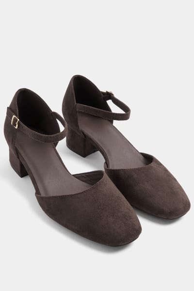Yours Bruine Hakken Met Vierkante Neus En Blokhak In Brede Epasvorm Size 37EEE
