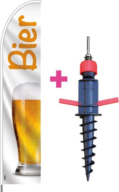 Beachflag - Bier - Vlag + Grondboor + Rotator + Hengelsysteem + Draagtas - Actievlag.nl