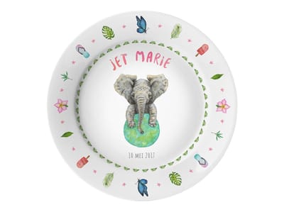 World of Mies geboortebordje met naam – handgeschilderde olifant – gepersonaliseerd kinderbordje - kraamcadeau