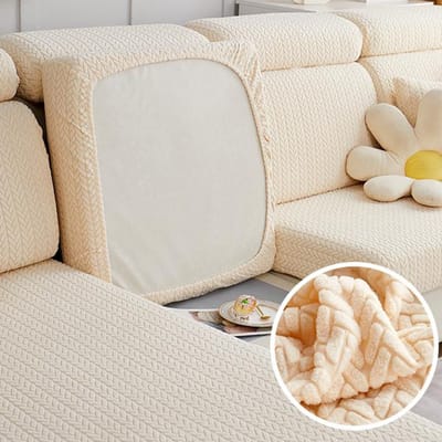 Jacquard Dikke Sofa Zitkussenhoes Elastische Sofa Kussenhoezen Voor Woonkamer Verwijderbare L-Vormige Hoek Fauteuil Sofa Hoezen Back Cushion Cover beige