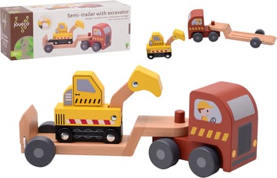Joueco Houten Oplegger met Graafmachine