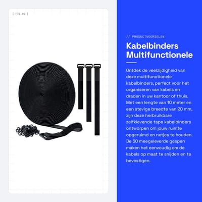 Dailygoods- Kabelbinders 10 m - Verstelbare Snijlengte - Herbruikbare Zelfklevende Tape - Multifunctionele Draad- en Kabelorganizer - 50 Gespen - Duurzaam Nylonmateriaal
