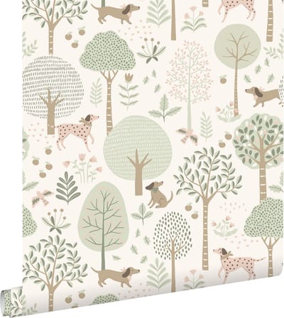 ESTAhome behang honden vergrijsd mintgroen en wit - 53 cm x 10.05 m - 139709