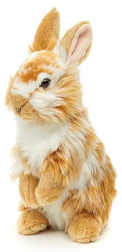 Uni-Toys - Leeuwenkop-konijn met opgezette oren, staand - goud-wit gegolfd - 23 cm (hoogte) - pluche haas - pluche dier, knuffeldier