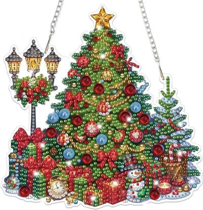 Kerst Diamant Schilderij Hangende Ornamenten voor Volwassenen en Kinderen, Speciale Vormen Crystal Gem Decoratie voor Raam, Deur en Muur met Suncatchers en DIY Kits