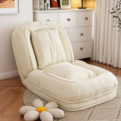 Opvouwbare Vloerstoel - Lazy Sofa - 5 Standen Verstelbaar - Corduroy - Woonkamer & Slaapkamer - Crème