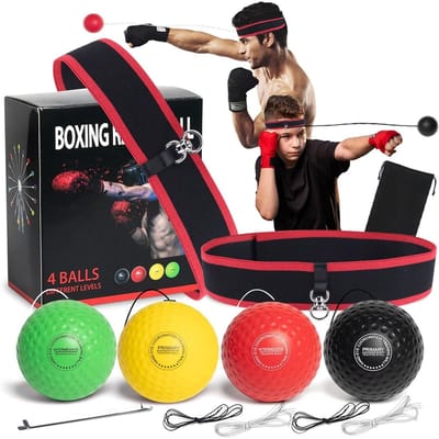 Boks Reactie Bal Set met Hoofdband 4 PU Reactieballen Verstelbaar Reflex Trainingsapparaat Boksen Snelheid Coördinatie Fitness
