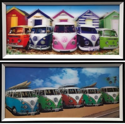 VW volkswagen retro vintage bus 3D holografisch schilderij SET van 2 stuks