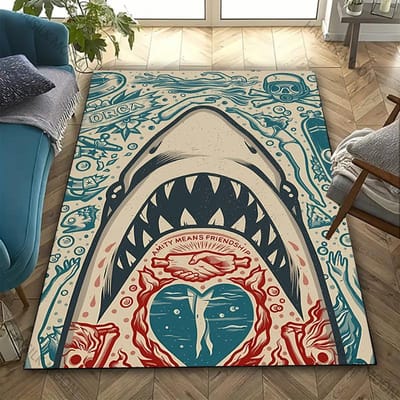 Tapis Imprimé Thème Requin 3D Tapis Déclaration Nautique Horreur Tendance pour Salons Chambres, Zones de Bureau, Tapis Durables Lavables 40x60cm (16x24in)