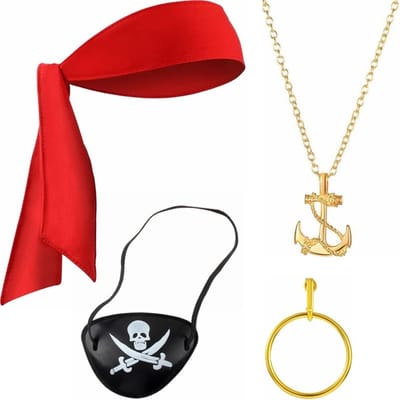 Piratenkostuum Accessoires Set voor Vrouwen met Hoepel Oorbellen, Ooglapjes en Sjaal voor Halloween en Themapartijen