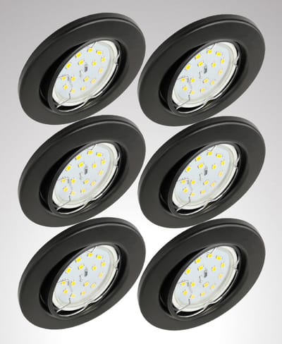 Trango Set van 6 inbouwspots 6729-065MOSD in zwart mat rond incl. 3 niveaus dimbaar Ultra Flat LED Module Bulb 3000K Warm Wit, Inbouwarmatuur, Plafondspot, Inbouwspot, Plafondlamp