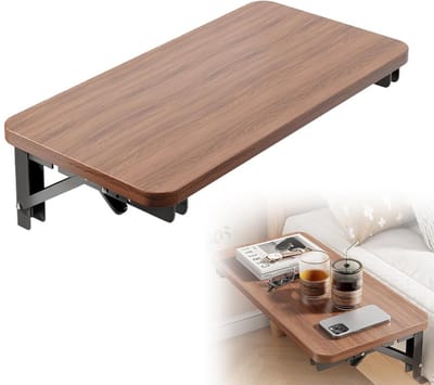 Solidchoice- Nachtkastje Verstelbaar - Bedplank om op te hangen - Inklapbaar ontwerp - MDF in walnootkleur - Draagbaar - 30 x 20 cm - Bijzettafel