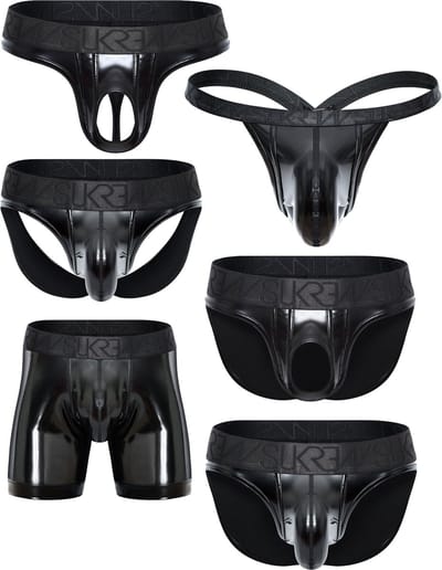 SUKREW FETISH Wet Look Collection - The Ultimate Multipack - MAAT XS - Erotisch Heren Ondergoed - String voor Man - Sexy mannen String