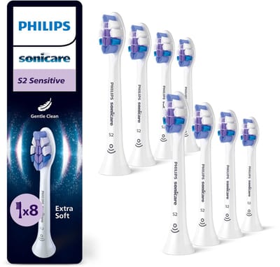 Philips Sonicare Optimal Sensitive S2 – Opzetborstels voor Elektrische Tandenborstel – Wit – Verpakking van 8 - Gevoelige tanden - HX6058/87