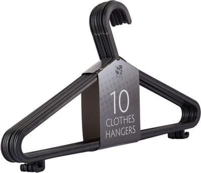 Intirilife kleerhanger in SHINY ZWART - 10 ruimtebesparende kleerhangers van glanzende kunststof met broekstang en rokhaak - kleerhanger kleerhanger pakhanger jashanger rokhanger