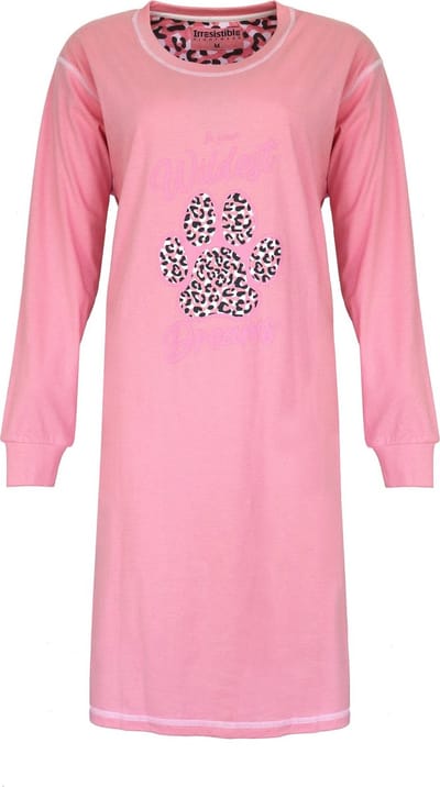 Irresistible Dames Nachthemd - Katoen - Panter dessin - Roze - Maat S