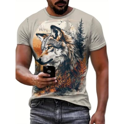 Dier Wolf Patroon 3d Print Heren T-shirt Mode Ronde Hals Korte Mouw Sport T-shirt Atletische Stijl Kleding 6XL gray