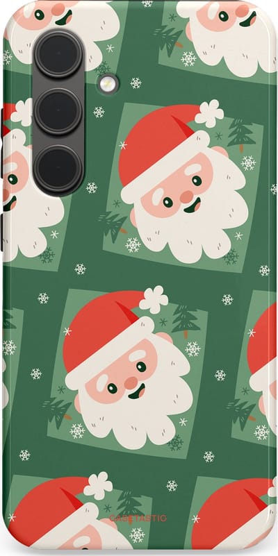 Casetastic hoesje geschikt voor Samsung Galaxy S24 - Dubbellaagse bescherming - Kerstmannen in het bos - Fashion Case - Donkergroen Wit Terracotta Crème
