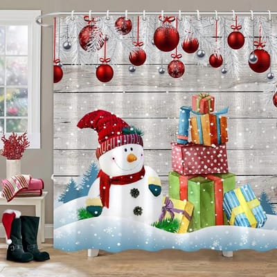 Kerstcadeau Thema Douchegordijnen Sneeuwpop Kerstboom Mascotte Bal Gelukkig Nieuwjaar Wasbaar Huis Badgordijn Badkamer Decor 35x70in-90x180cm gray