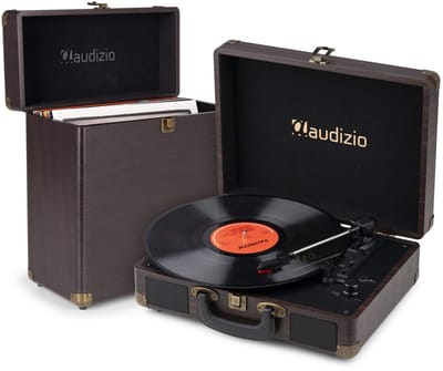 Retro platenspeler met platenkoffer - Audizio RP116DW - Platenspeler Bluetooth - Met speakers - Bruin