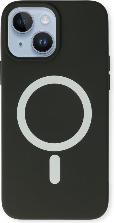 Casemania Hoesje Geschikt voor Apple iPhone 14 - Zwart - Magnetische Siliconen Back Cover