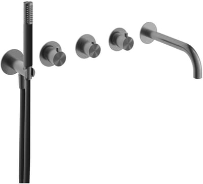Hotbath Archie AR7172EXT afbouwdeel inbouwthermostaat met staafhanddouche aan houder, 2 stopkranen en uitloop geborsteld gunmetal PVD