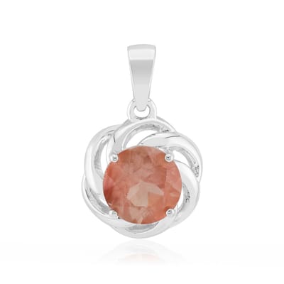Cavill - Elegante Zilveren Hanger - 925 Sterling Zilver Gerhodineerd - 1,063 ct Oregon Zonnesteen Rond - Warme Roze Edelsteen - Tijdloos Design