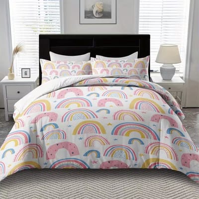 Vavida Dekbedovertrek - Eenpersoons - 140 x 200 - Regenbogen - Regenboogjes - Meisje - Unicorn - Eenhoorn