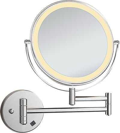 LED Make-up Spiegel - Scheerspiegel - Afimona Cosmo - Chroom - 3x Vergroting - Wandscharnier - Aan/Uit Schakelaar - Ø20cm